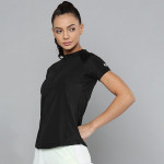 Women Black Slim Fit Training or Gym T-shirt