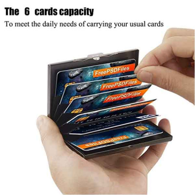 Storite 6 Slots RFID Blocking Metal Credit Card Holder Wallet for Men & Women(Shiny Black,9.5 x 6.5 x 1.3 cm )