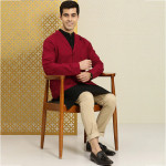 Men Red Solid Single-Breasted Jashn Blazer