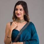 Blue & Gold-Toned Embellished Beads and Stones Saree